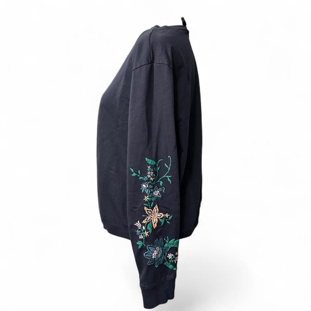 Floral‎ Embroidered Cropped Sweatshirt Long Sleeve Cottagecore Boho - Picture 3 of 4